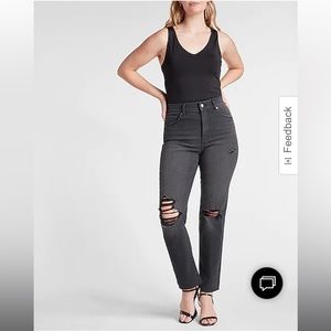 Express super high waisted black ripped modern straight jeans size 4